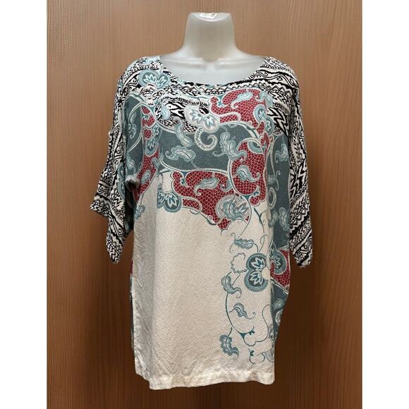Dressori Multi Color Kimono Sleeve 100% silk Print Blouse Top Size Small - Picture 1 of 9